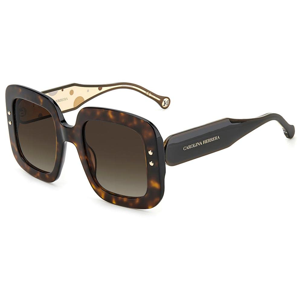 Carolina Herrera Brown Shaded Lens Square Sunglass Full-Rim Havana Frame - 20497408652Ha, Brown, 52mm, Brown, 52mm