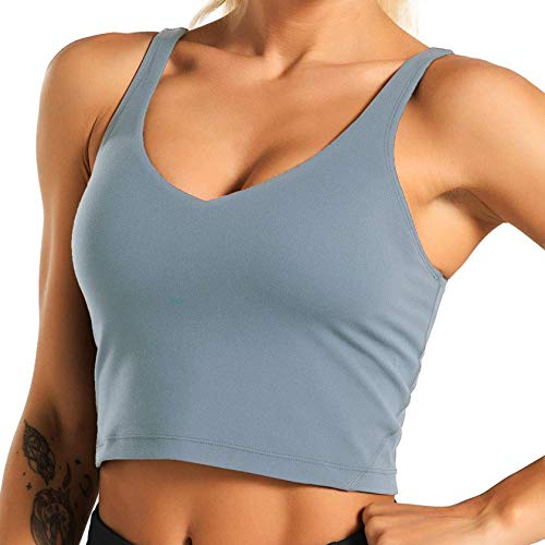 BEAUTYFYOU Sleeveless Sports Bra Seamless Workout Running Shirts Yoga Tank Top Camisole with Built Shelf Bra for Women (A-Gray, M)