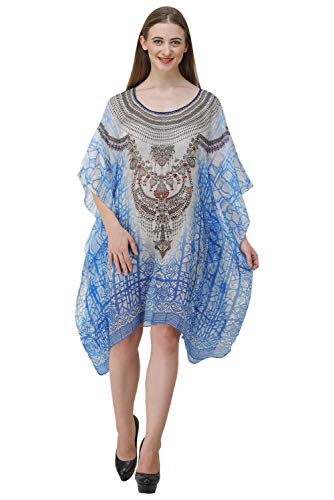 Image of RAVI RAJORIA Georgette Digital Printed Beach Wear Kaftan Blue Free Size R800 | Multi Color 2