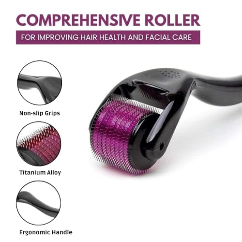 Image of Derma Roller 0.5mm for Hair & Beard Growth - 540 Titanium Micro Needles for Hair Regrowth, Beard Growth, Acne Scar Reduction & Skin Rejuvenation - Safe for Men & Women (Black)