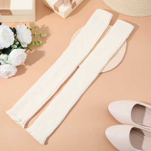 Ouligay 1 Paar Stulpen Damen Winter Weiß Leg Warmers Beinstulpen Damen Crochet Stricken Stulpen Mädchen Weiß Lange Beinwärmer Frauen Gestrickt Beinwärmer Legwarmers für Ballett Yoga Fitness Länge 50cm