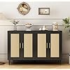 Sideboard buffet cabinet with storage 4 doors accent sideboard coffee bar cabinet rattan sideboard for dining room kitchen hallway cupboard console table  urban country home decor