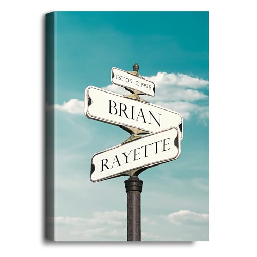 A&T ARTWORK Street Sign clear sky Canvas Prints Gift Your Names,the Date and romantic verses or write your own message Gift for Anniversary,Valentine's day,Wedding. 24X36 inches