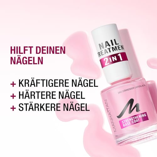 Manhattan Nail Treatment 2in1 Strengthening Base Coat, transparenter Nagellack zur Kräftigung der Nägel, 12 ml