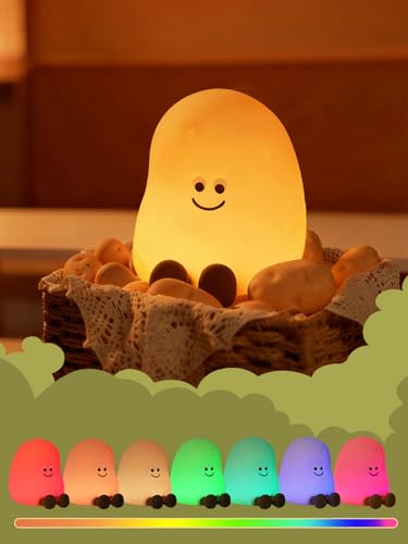 Image of QANYI Squishy Potato Night Light with Timer, 7 Color Changing & Dimmer, Rechargeable Silicone Lamp - Soft Glow for Bedroom, Desk, Cute Funny Gift for Adults Teens