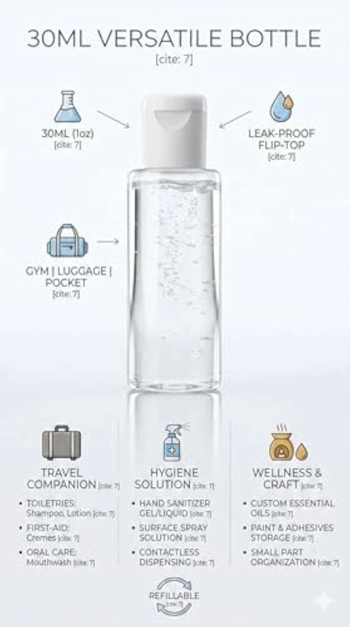 30ml Empty Clear Plastic Bottles for Travel Size Cosmetics