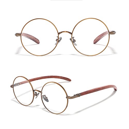 Gafas de lectura redondas con estilo retro para hombres y mujeres, lectores de computadora con bloqueo de luz azul y brazo de madera (color: rosa (titanio puro), tamaño: 2,25 x)