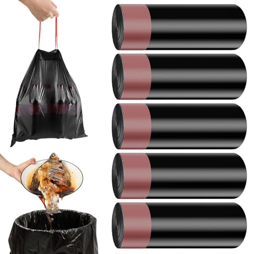 Bolsas de basura de 40 l con cordón (60 x 75 cm), 100 bolsas de basura pequeñas, negras, resistentes a desgarros y herméticas, biodegradables, extrafuertes para baño, cocina, oficina
