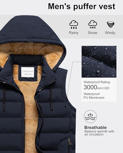 Chrisuno Men's Winter Vest Lightweight Warm Sleeveless Jacket Fleece Lined Quilted Puffer Vests with Removable Hood4