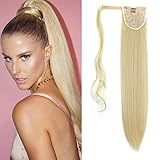 Cybelleza Ponytail Hair Extension Long Straight Clip in Ponytail Hair Extensions Wrap Around Hairpiece Synthetic Heat Resistent for Women, 24 inch (Light Blonde)