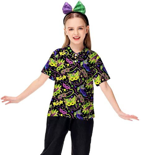Image of AOBUTE Kids 4th of July Polo American Flag Short Sleeve Button Down Shirts Tops 3-14 Years