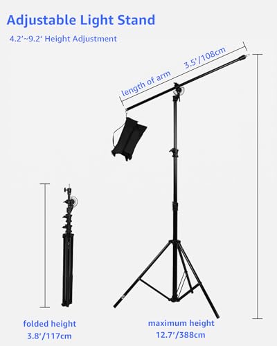 Amaran Aluminum Light Stand, 9.2ft/2.8m Adjustable Photography Stand with Boom Arm,Sandbag, 1/4" Screw for Softbox, Studio Light, Flash, Umbrella, Ring Light,Camera, Max Load 5kg
