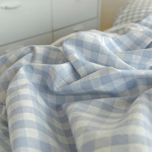 Covebett Juego de ropa de cama a cuadros de 135 x 200 cm, microfibra lavada, 2 piezas, diseño moderno de cuadros blanco y azul, funda nórdica con cremallera y funda de almohada de 80 x 80 cm - imagen 7