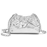 [FOXLOVER] バッグ レディース 斜めがけ スマホバッグ ショルダーバッグ 小さめ 革 軽量 可愛い チェーンストラップ（シルバー）