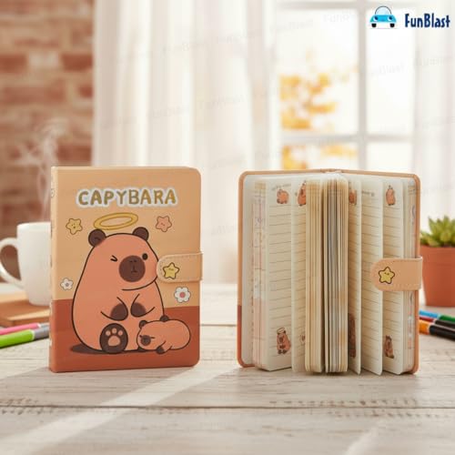Image of FunBlast Capybara Diary for Girls - Kawaii Journal Diary with Buckle Lock, Cute Notepad for Students, Stationery Diaries for Writing & Drawing, Birthday Gift for Kids (Random;A6)