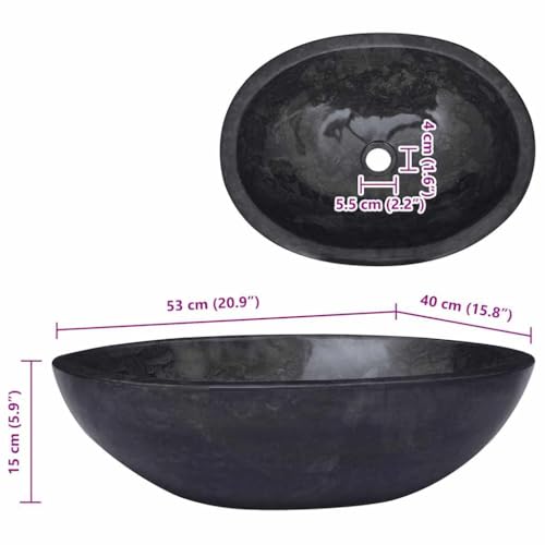 Lavabo de mármol negro Mangloder de 53x40x15 cm para aseos modernos 8