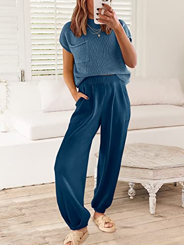 Image of ANRABESS Women's Two Piece Outfits Sweater Sets Knit Pullover Tops and High Waisted Pants Tracksuit Lounge Sets