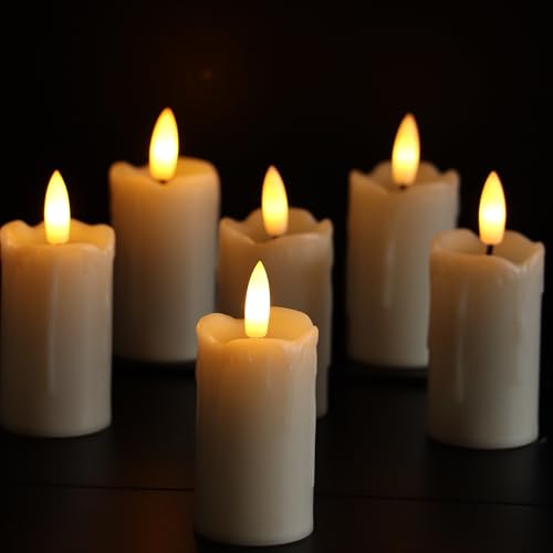 Image of 6 Pack LED Flameless Votives with Built-in Timer Realistic Black Wick Drips Battery Operated Electric Candle Set for Home Party Wedding Halloween Christmas Decorations 1.5 inch D x 3.5 inch H
