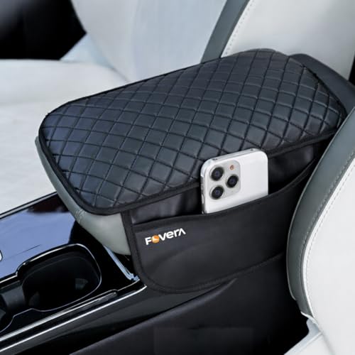 Image of FOVERA Car Armrest Pad PU Foam Cushion with Premium Rexine Cover for Comfortable Driving | Ergonomic Center Console Armrest Support for Cars | Soft & Durable Padding for Long Drives, Black