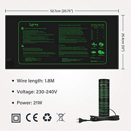 LERWAY Heizmatte Zimmergewächshaus Wärmematte Reptil Dragon Temperatur Heizkissen Amphibien Pet Mat Wärmer Bett Matte, 20,75'x10' Zoll, 21Watt (1, 21W x 2)