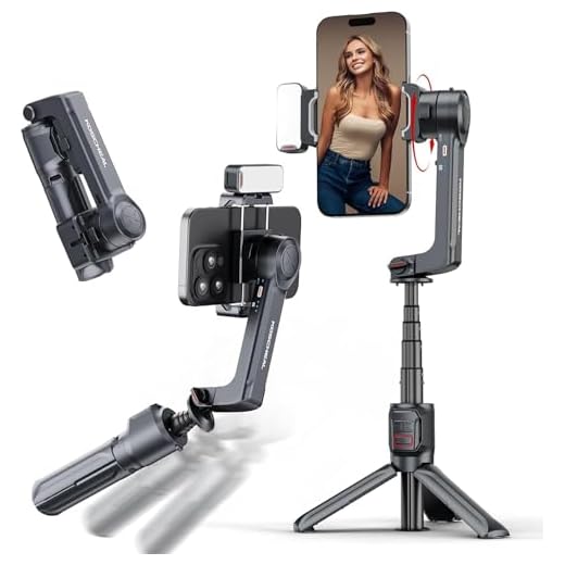 KOSCHEAL A10 Estabilizador para Smartphones,2-Axis Estabilizador de Movil con Luz de Relleno y Trípode con Mando Inalámbrico Rotación Automática de 360°Modo de Escena, No App, para videoblogs y TikTok