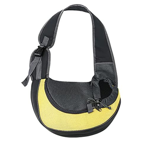 Breathable Mesh Travelling Pet Hands-Free Sling Bag, Small Pet Dog Cat Sling Carrier, Adjustabled Padded Strap Front Pouch Single Shoulder Bag for Dogs Cats (Yellow) Cover