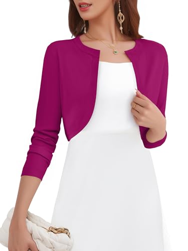Image of Women's Long Sleeve Shrugs Lightweight Open Front Cropped Cardigan for Women S-2XL