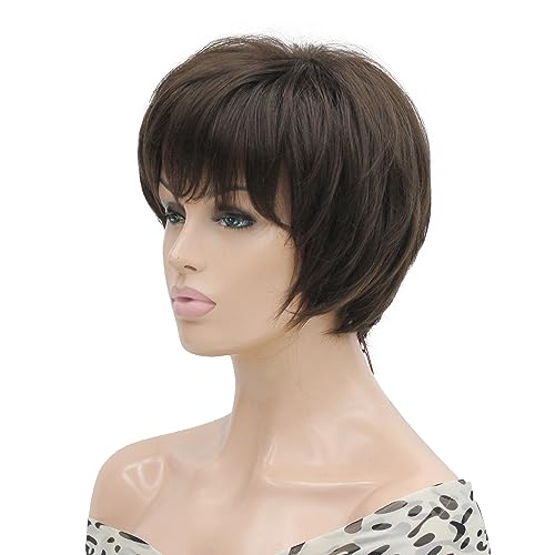 Lydell 8-10" Short Layered Shaggy Heat Resistant Synthetic Wigs Chestnut Brown - Image 3