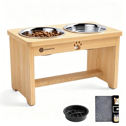 Wooden Stand with Slow Feeder and Mat