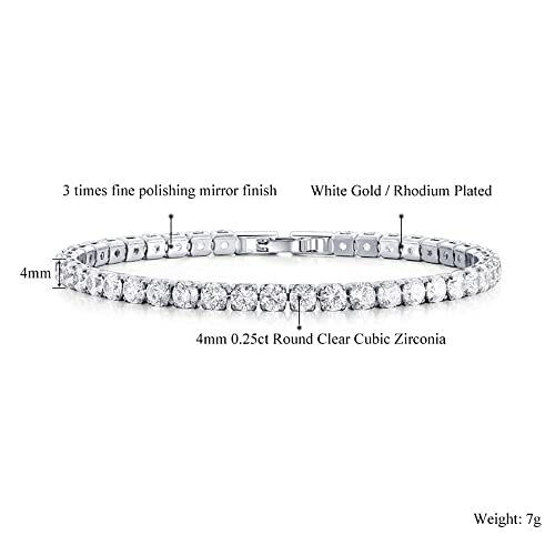 Qlkilyr Cubic Zirconia Tennis Bracelet, 18K White Gold Plated Classic Tennis Bracelet For Women Girls 4Mm Cz Size 6.5 Inch #TOP5