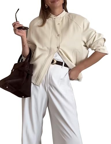 Womens Elegant High Neck Bomber Jackets Long Sleeve Zip Up Shackets Cropped Coat Streetwear