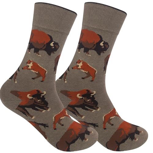 FUNATIC American Bison Socks for Men Women | Wildlife Gift Idea with Buffalo Theme | Animal Design Accessory | Adventure Item Party Supplies Apparel Present | Unique Wild West Related Accessories