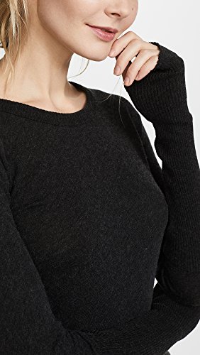 Image of Enza Costa Women's Cashmere Blend Cuffed Crew Top with Thumbholes