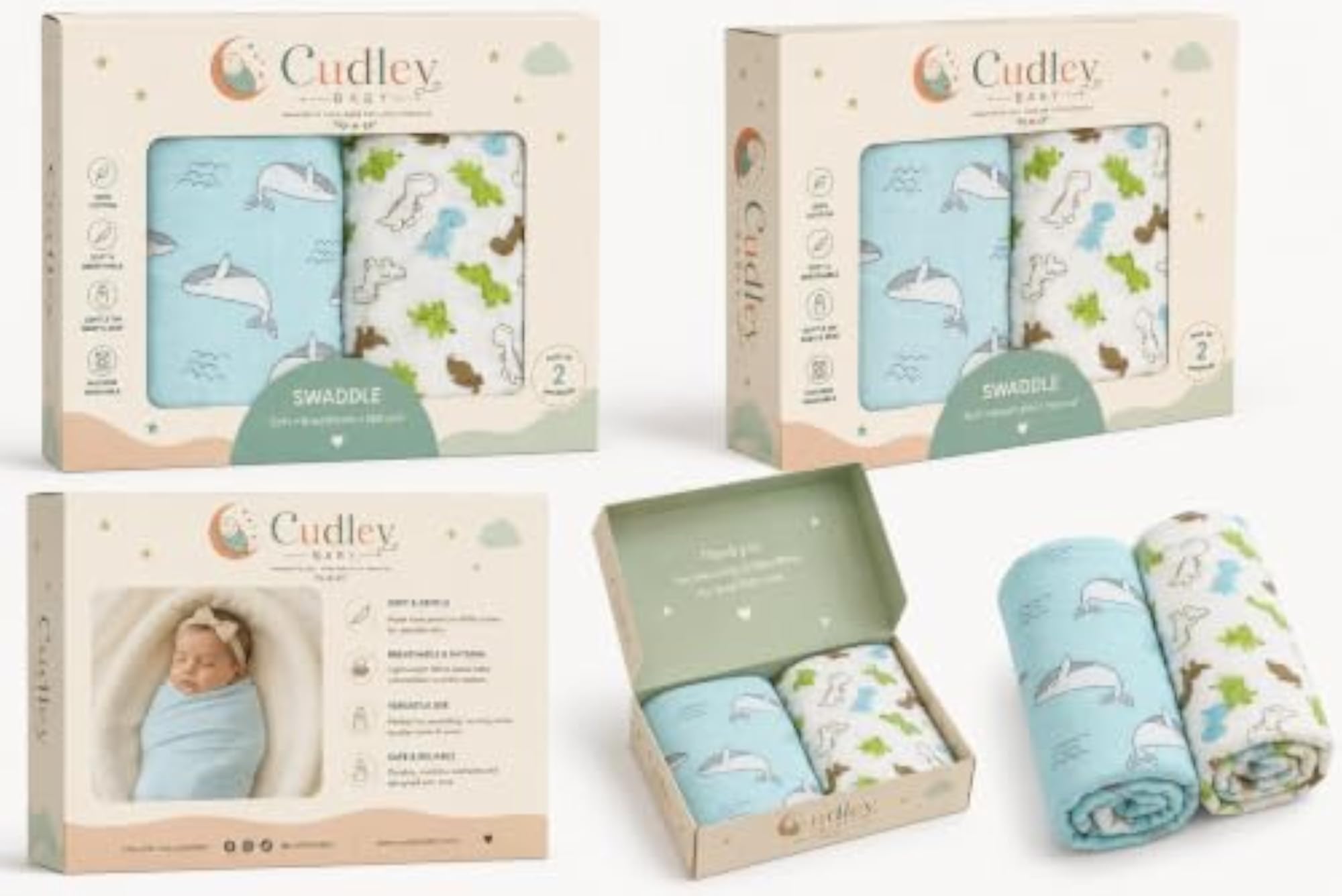 Cudleybaby 100% Cotton Muslin Baby Swaddle Set