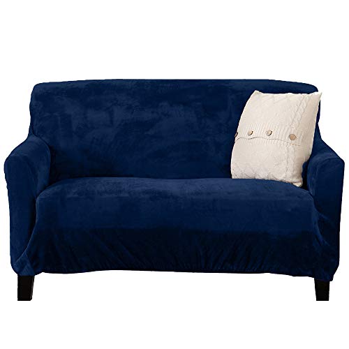 Great Bay Home Velvet Plush Stretch Loveseat Slipcover. Velvet Loveseat Furniture Protector, Soft Anti-Slip, High Stretch (Loveseat- 2 Seater, Dark Denim Blue)