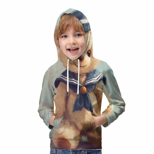 Sweat manches longues avec impression ours 3D, pull chaud unisexe ado - 5