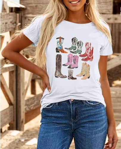 Cowboy Shirts for Women Western Cowgirl Country Graphic Tees Rodeo Boot Vintage T Shirts Music Cute Concert Outfit2