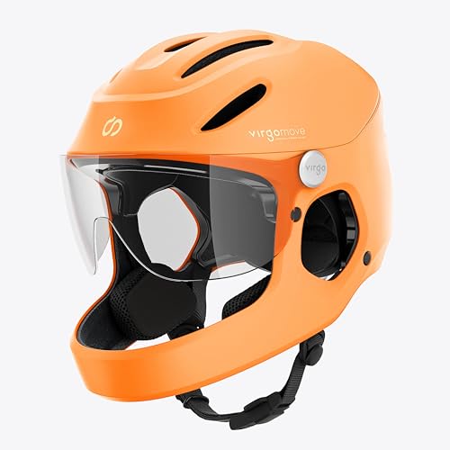 VIRGOMOVE Casque Vélo avec Visière et Lumière Arrière LED Modèle Virgo Integral | pour Speedbike & Trottinette | Adulte Homme & Femme Certifié NTA-8776 | Taille L, Orange