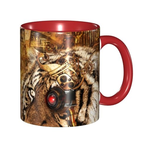 タイガーヘッドスチームパンク マグカップ 旅マグ コーヒーカップ Red セラミック 330ml 陶器 食器 耐熱 水筒 プレゼント