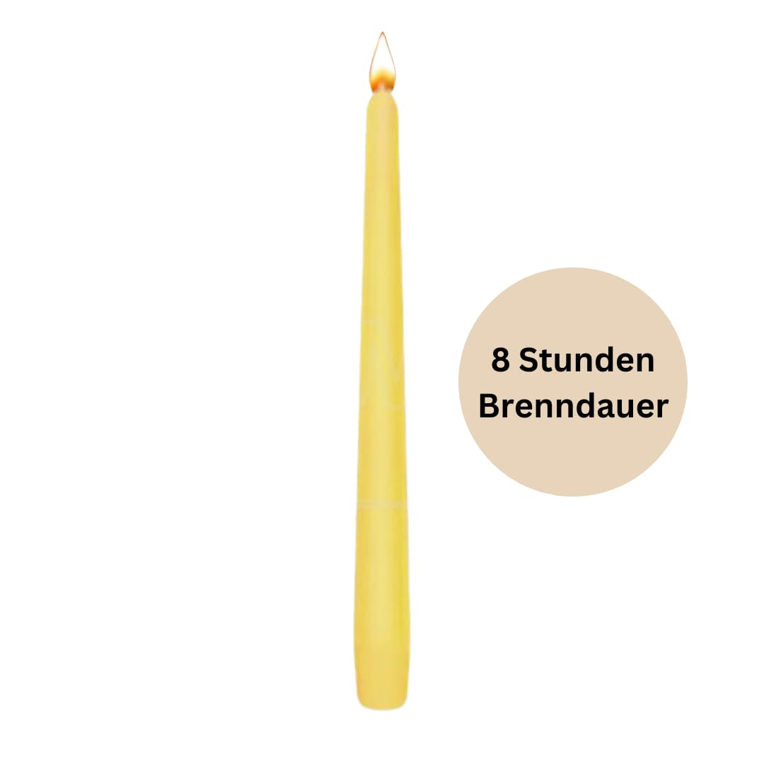 HORECA - Lot de 10 bougies coniques - Jaunes - Bougies décoratives pour la maison - Durée de combustion : 8 heures - Bougies festives pour fête, mariage et autres occasions