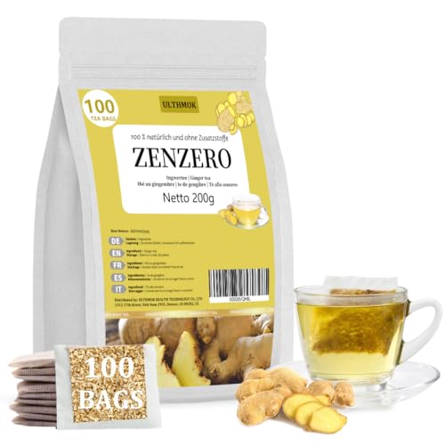 Tè allo Zenzero (100 bustine) | Tè allo Zenzero | Radice di Zenzero Grattugiata, Perfetta per Preparare il tè allo...