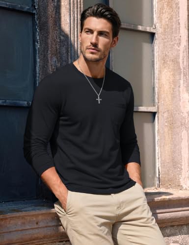 Image of MAGCOMSEN Men's Long Sleeve Shirt with Pocket Cotton Crew Neck Shirts Casual Lightweight T-Shirt