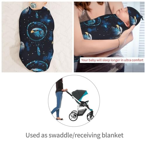 Image of Dream Catcher with Eagle Newborn Swaddle Blankets Hat Sets Soft Baby Receiving Blanket Swaddle Sack for Baby Shower Infant Boy Girl Gift