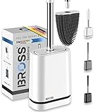 Klobürste Silikon BROSS® Premium - Patentierte Toilettenbürste - Klobürste Weiss - WC Bürste & Klobürstenhalter mit Wandmontage & TurboTrocknung - Innovativ & Antibakteriell