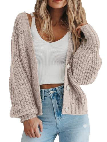 Image of PRETTYGARDEN Women's Chunky Knit Open Front Sweater Long Sleeve Button Loose Short Cardigan Outerwear Coats