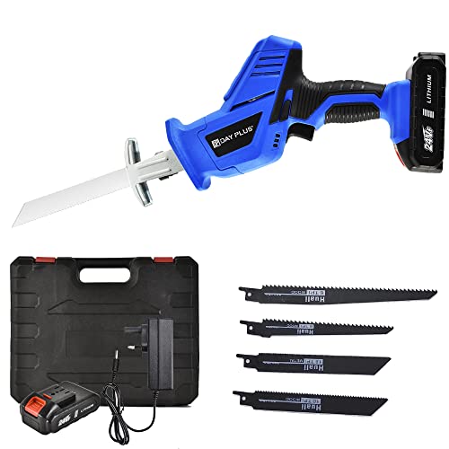 Scie sabre sans fil avec batterie et chargeur, Scie électrique avec lame de scie sabre 4 pièces, 1900 tr/min, profondeur de coupe max. 150 mm, pour bois métal -2 x 1,5 Ah batterie