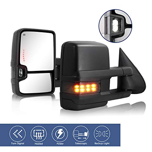 HF Autoparts Towing Mirror Fit for 1999-2002 Chevy Silverado GMC Sierra 1500 2500 Pair Power Heated with Turn Signal Light