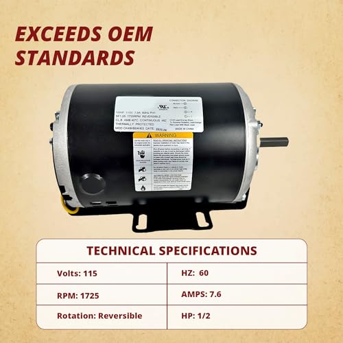 AO Smith GF2054 Blower Motor, 1/2 HP, 115V, 1725 RPM for Packard 45012, Emerson 8200, GE BF-4708, Universal 811, BALDOR RSP3451A, Dayton 4UE85, OEM Caliber