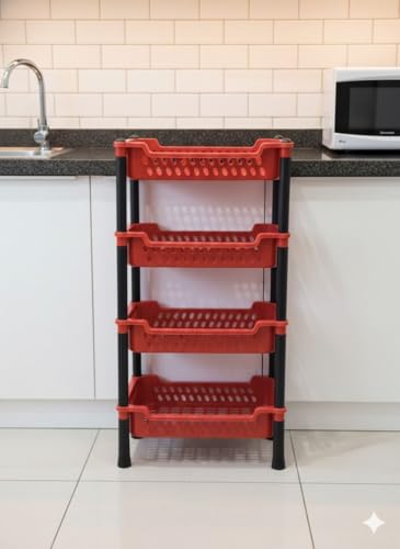 Image of AIR Force 4 Layer Kitchen Rack Stand Plastic Countertop Rack for Kitchen Fruit Vegetable Storage Basket Modern Organizer Shelf Cart Kitchenware Food, Snacks, Bottles, Toys