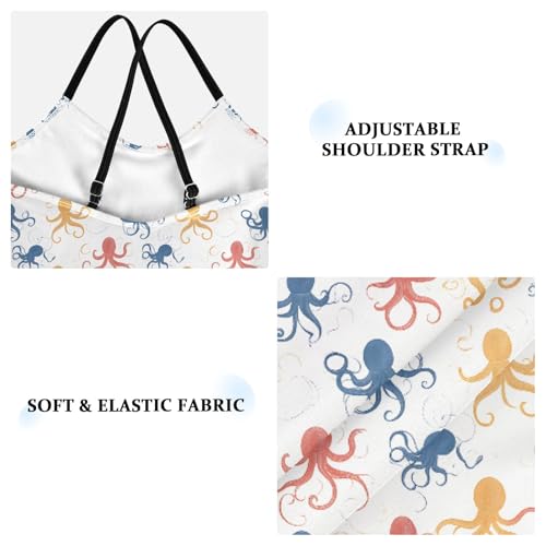 senya Girls Swimsuits One-Piece Swimwear Tie Bathing Suit Beach Summer Round Neck 5-6T Yellow Red Blue Octopus Pattern3